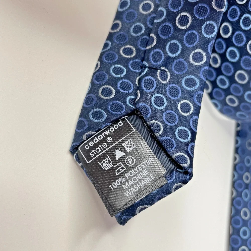 Cedar Wood‎ State Mens Tie Blue Circles Polka Dots Necktie 60